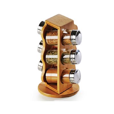 China Sustainable Kitchen Bamboo Countertop Spice Organizer Rotating Seasoning Rack Condiment Holder Turntable for sale