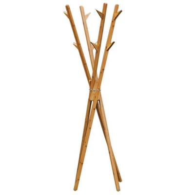 China Minimalist Bamboo Wood Portable Eco-friendly Natural Entryway Tree Coat Rack Stand for sale