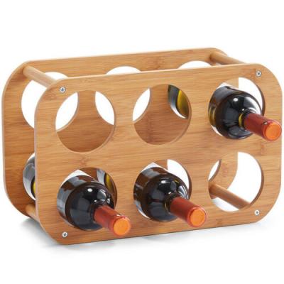 China Sustainable Bamboo Wooden Wine Rack 6 Bottle Holders Freestanding Shelf Wine Rack for sale