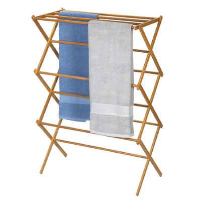 China Eco-friendly Large Bamboo Indoor Folding Clothes Drying Wooden Rack Dry For Laundry Hanging Clothes for sale