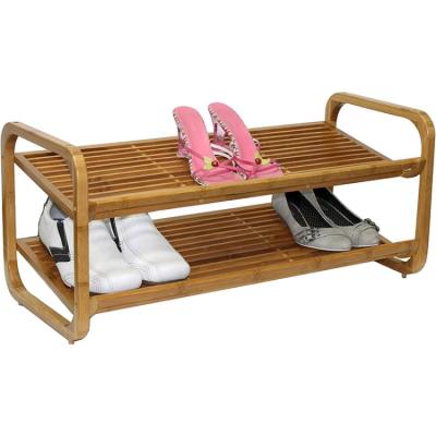 China 2 Tier Natural Sustainable Bamboo Shoe Rack Shelf Wooden Shoe Storage Organizer for sale