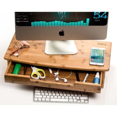 China Bamboo Monitor Stand With Extendable Bamboo Desk Table Top Organizer Pull-Out Drawer for sale