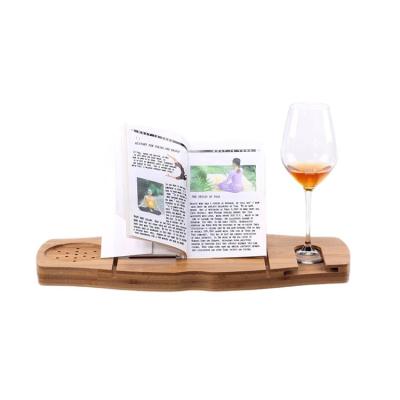 China Luxury Eco-friendly Spa Organizer Natural Bamboo Bathtub Tub Cart Tray With Wine Book Holders for sale