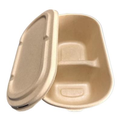 China 2 compartment biodegradable compostable disposable food container with optional lid made from wheat straw pulp for sale