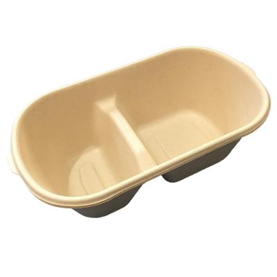 China 850ml Takeout Box 2 Compartments Biodegradable Food Container With Lid Optional for sale