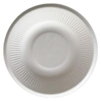 China 5 Inch Biodegradable Compostable Dishes With Stripe Rim Bagasse Sugarcane Eco-Friendly Natural Dish for sale