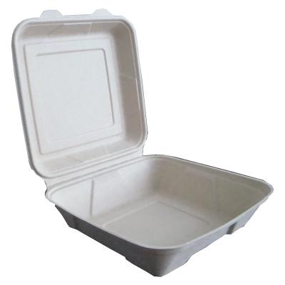 China 9X9X3 Inch 1600ml Biodegradable Biodegradable Microwave And Freezer Clamshell Food Safe Box for sale