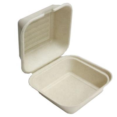 China 6X6 inch 100% compostable biodegradable 450ml take out food container made from heavy duty 6 inch bagasse clamshell burger box for sale