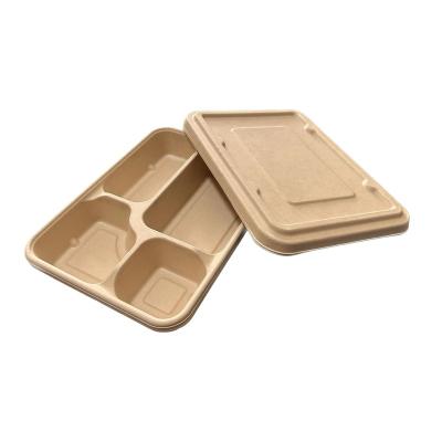 China School Lunch Tray Made of Sugar Cane Fiber 4 Compartment Biodegradable Bagasse for sale