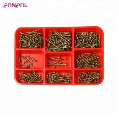 China Iron BSCI Approved Factory Price Hot Sale Yellow Galvanized Assorted Sizes 510pcs Gray Cardboard Screws Assortment With PP Plastic Box for sale