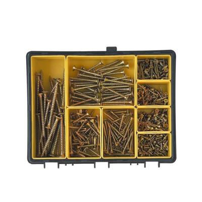 China Workplace or Home BSCI Approved Factory Price Hot Sale Assorted Sizes 520pcs Steel Chipboard Yellow Galvanized Screw With PP Plastic Box for sale