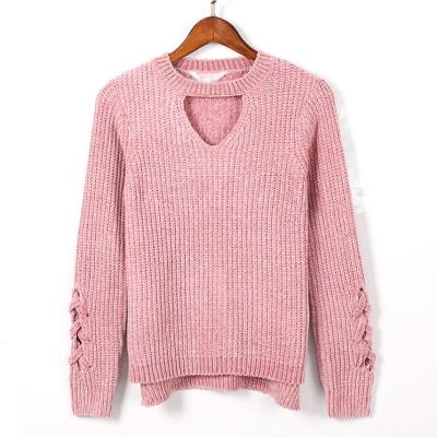 China Anti-wrinkle Autumn Winter plus size long sleeve sweater women v neck knit sweater pullover knitted sweater women for sale