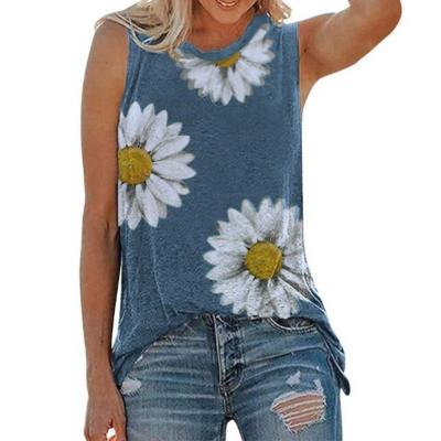 China New Arrival Fashion Women Shirts Design Breathable Daisy Blouses O-Neck Women Sleeveless T-Shirts for sale