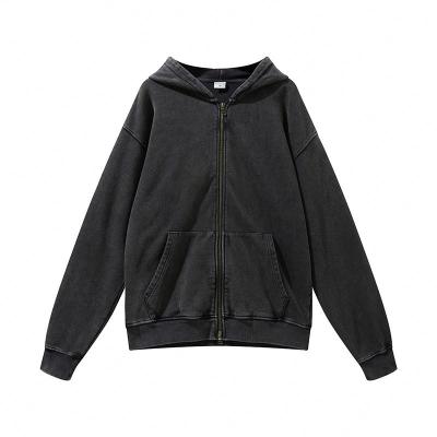 China Anti-wrinkle hoodies for men heavyweight embroidered luxury over sized washed hoodie zipper plain for sale