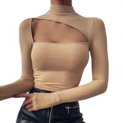 China Anti-wrinkle springs dresses women elegant lady hollow out turtle neck women crop tops long sleeve sweatshirt jumpsuit for sale