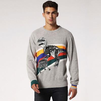 China Anti-Shrink Long Sleeve Casual 100% Wool Men's Crewneck Jacquard Wool Knitting Soft Sweater for sale