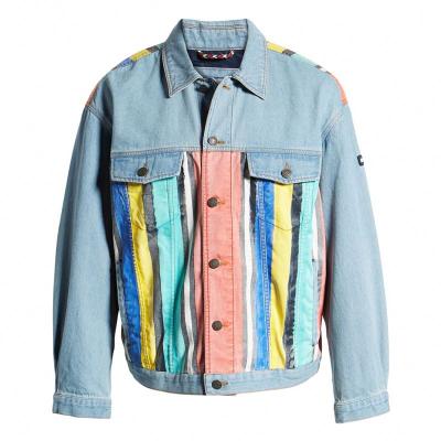 China Fashion Breathable Custom Made High Quality Mens 100% Cotton Biker Denim Stripe Colorful Jeans Jackets for sale