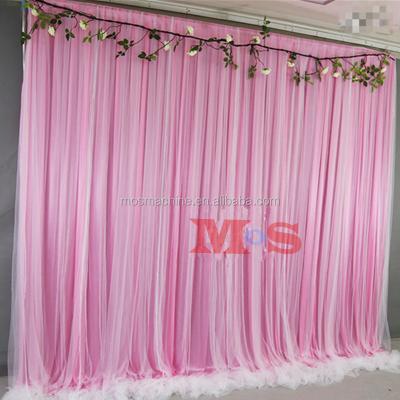 China Latest Wedding Decorations Design Hot Pink And White Hose And Drape Wedding Stage Backdrop Decoration for sale