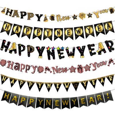 China Happy New Year Bunting Bunting Happy New Year 2022 Backdrop Set New Years Eve Banner Party Decorations for sale