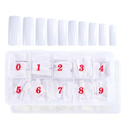 China 500pcs Nail Art DIY Half Cover Nail Tips In Box Cowboy Na Style Flat Head Fake Cowboy Clear French Flat Head False Nail Tips for sale