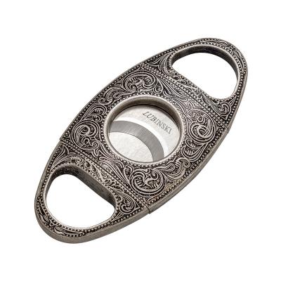 China Modern Creative Embossed Stainless Steel Double Edge Cigar Accessory Cutter with Zinc Alloy Plating for sale