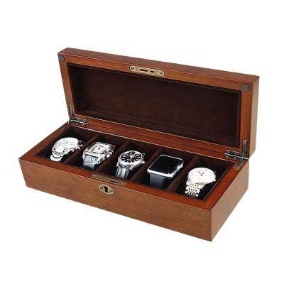 China Watch Storage Wooden Watch Case Box Casing for Wristwatch 5 Grids for sale