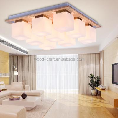 China Supre Brightness Ceiling Led Light EU USA Style Parlour Bedroom Rubber Wood Acrylic Lampshade Ceiling Lamp Home Commercial LED Electrodeless Dimming Ceiling Light for sale