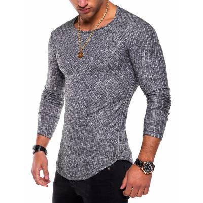 China Anti-wrinkle arc stitching edge basing round neck shirt men's T-shirt New 2021 Europe and the United States men's Pit Strip Solid Color Blank for sale