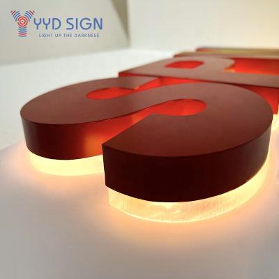 China Retail Store Advertising Making Yydsign Store Illuminated Outdoor Gold Polished Logo Board Custom 3D Led Letter Acrylic Backlit Light Sign for sale