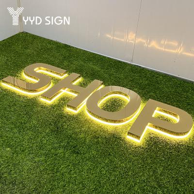 China Retail store 12v CE quality mirror CHANNEL LETTER for shop custom 3D gold sign stainless steel acrylic outdoor led light letter backlit for sale