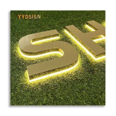 China Yydsign New Design Retail Store Business 3D Outdoor Advertising Store Stainless Steel Backlit Led Channel Letters Sign Gold Custom Light for sale