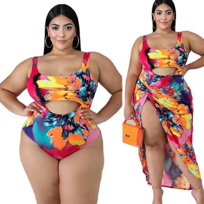 China 2021 New Arrival Summer Stylish Tankini One Piece Print Ladies Plus Size Swimwear Beachwear for sale