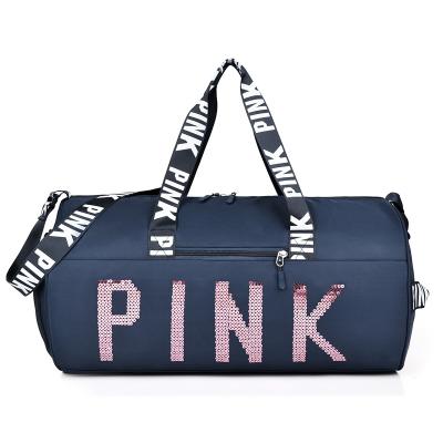 China Vintage Customized Logo Large Capacity Pink Duffel Bags Gym Unisex Waterproof Sports Travel Bag for sale