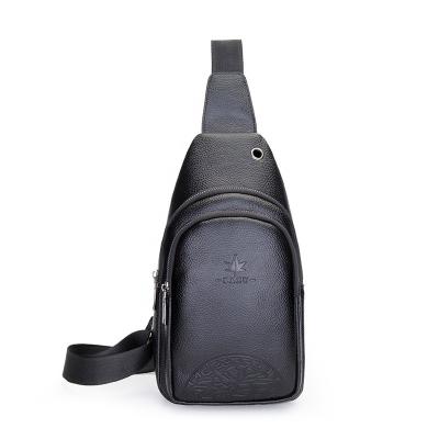 China PU Leather Casual Light Weight Casual Men's Single Shoulder Chest Bag Cross Body Leather Bag With Earphone Hole for sale