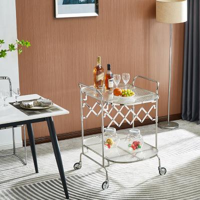 China Modern Storage Rack Rolling Wheel Fashion Shelf Tea Coffee Table Trolley Folding Hotel Food Service Hand Carts Glass Trolley for sale