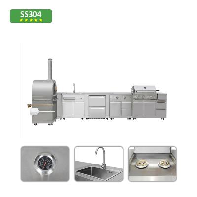 China New Modern Outdoor Kitchen Unit Stainless Steel Kitchen Pizza Stove BBQ Sink Cabinet Camping BBQ Stove for sale