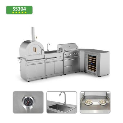 China Modern Outdoor Kitchen R&D BBQ Grill Freestanding Pizza Oven and Sink Cabinet Outdoor Kitchen for sale