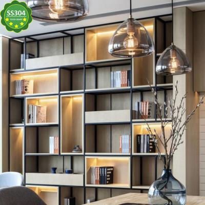 China Nordic Expandable Shelf Metal Ladder Cabinets Living Room Factory Stainless Steel Bookcase Living Room Cabinets for sale