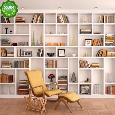 China Hot Selling Shelf Expandable Wooden Cube Industrial Design Service Stainless Steel Bookcase Living Room Cabinets for sale