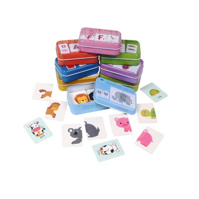 China Cartoon Toy Hot selling animal educational game toy children's box tin card wooden puzzle toy for sale