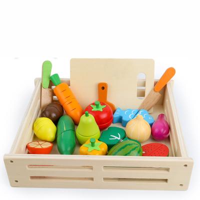 China Educational Funny Set Toys Set Hot Selling Wooden Toy Simulation Kitchen Vegetables And Fruit Wooden Slicing Toys For Children for sale