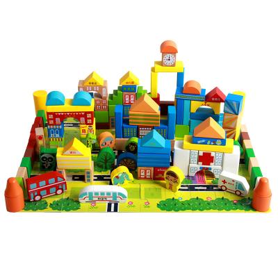 China Building toy fq brand colorful kid's city baby toy game education child wooden construction large wooden building blocks toys for sale