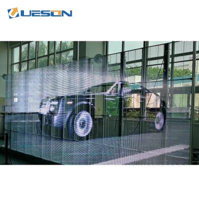 China 75% Clear Curtain P3.91 Wifi Poster Indoor Mesh Digital Led Display Glass Screen for sale