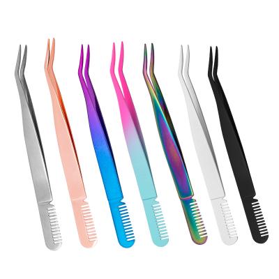 China Steel Tweezer Comb Integration Factory Eyebrow Tweezer Makeup Eyelash Tweezers Paint Brush 3D Volume Eyelash Extension Isolation Tweezers for sale