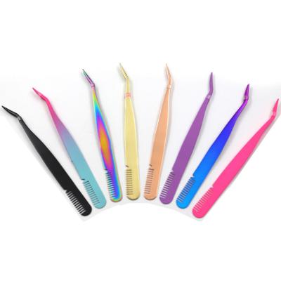 China Wholesale Customized Professional Stainless Steel Extension Volume Tweezers Lash Eyebrow Tweezer Comb Eyelash Comb Integration Eyelash Tweezers for sale