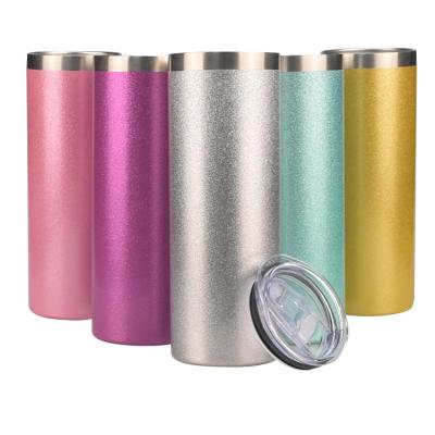 China Viable Custom Logo Stainless Steel Coffee Mug Double Wall Glitter Powder Coated 20 oz Straight Tumblers for sale