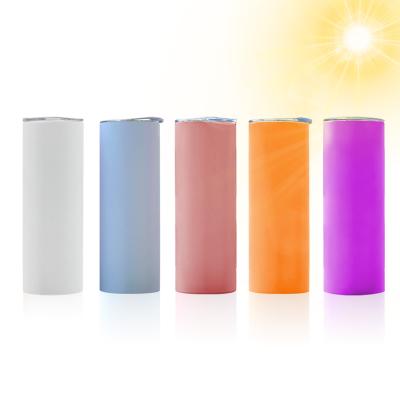 China Wholesale 20oz Stainless Steel Tumbler White Blue Purple Pink Orange Viable Sublimation Straight Lean UV Changing Tumblers for sale