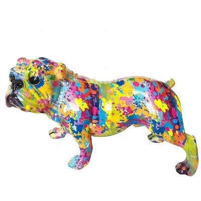 China Home Decoration TOY Polyresin Art Camouflage Color Bulldog Dog Statue Craft English Sculpture Souvenir MODEL for sale