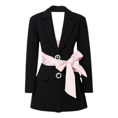 China TWOTWINSTYLE Breathable Patchwork Casual Color Block Backless Bowknot Lace Up Women Blazer for sale