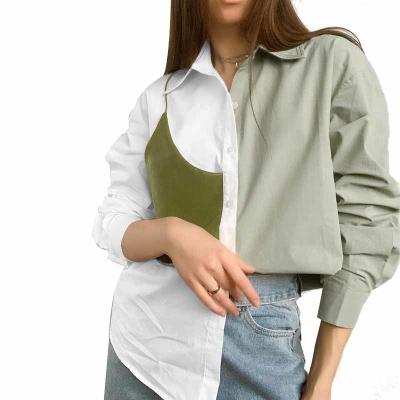 China PU Breathable Asymmetrical Leather Vest Patchwork Color Block TWOTWINSTYLE Casual Blouses for sale